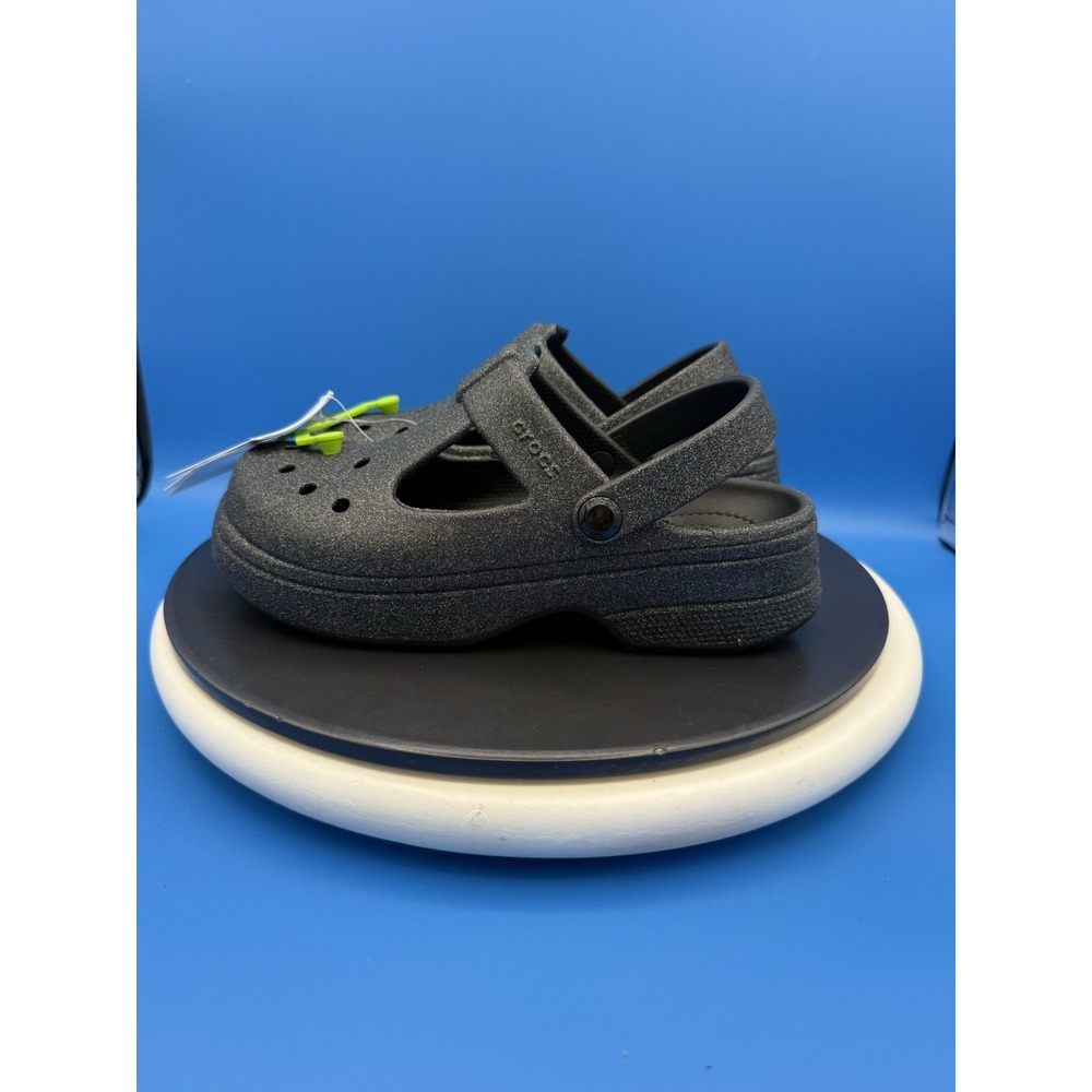 CROCS Kids Classic Black Glitter Mary Jane Clogs Size Junior 4 Slip On Sandals‎ - Picture 4 of 8